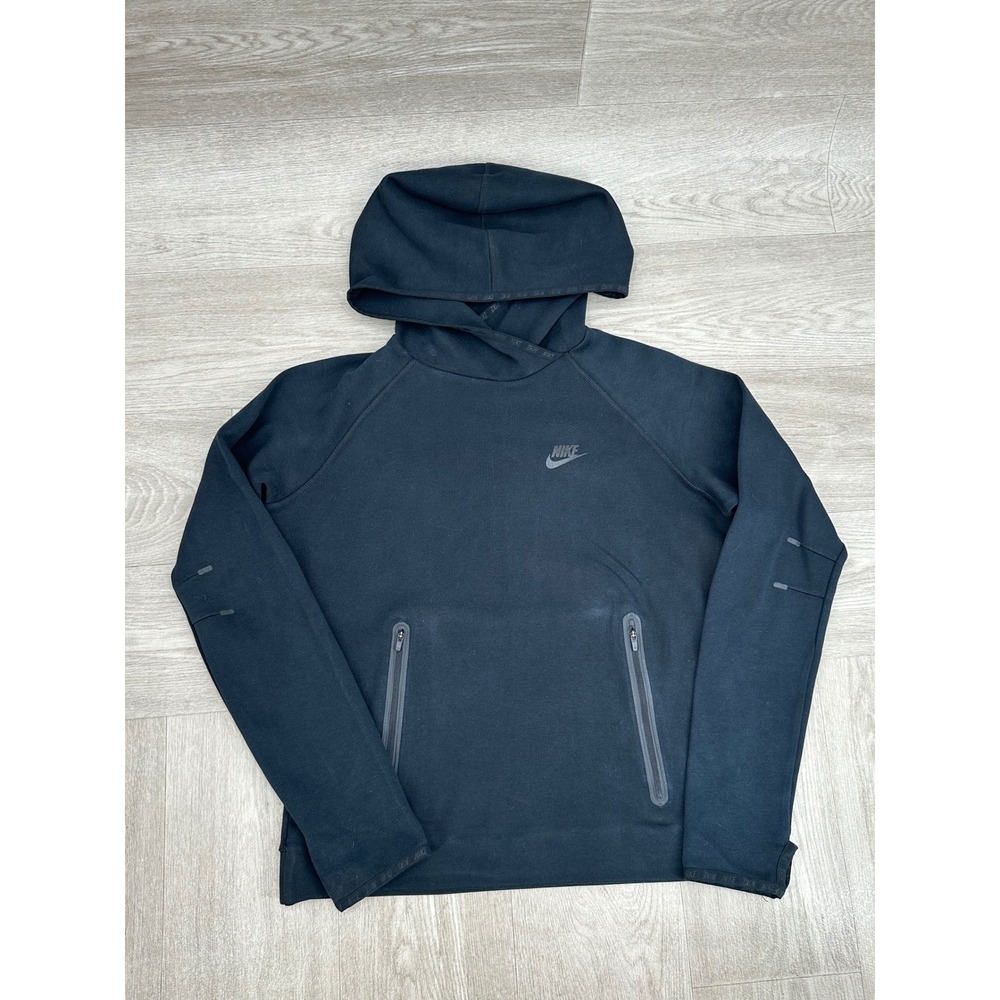 Nike Tech Fleece Hoodie Women M Black Pullover Zipper Pockets Athletic
